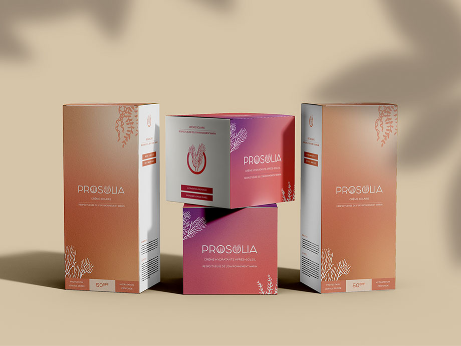 Packaging et identité visuelle pour une marque de crème solaire respectueuse de l'environnement marin