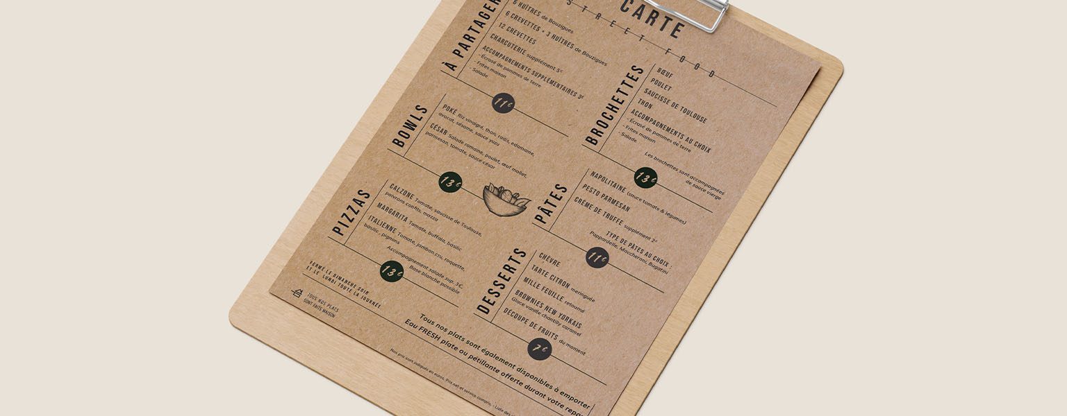 Cartes des vins et menus pour restaurant