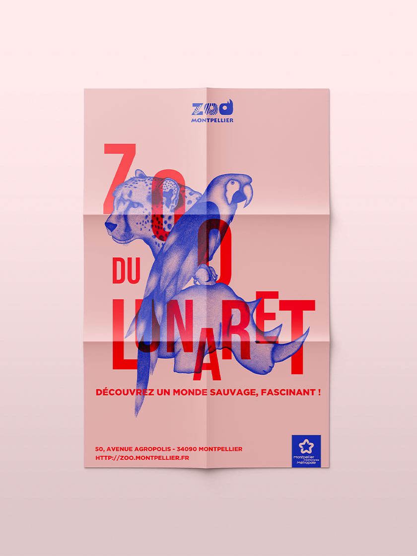 Affiche et déclinaison campagne publicitaire pour le zoo du lunaret de montpellier