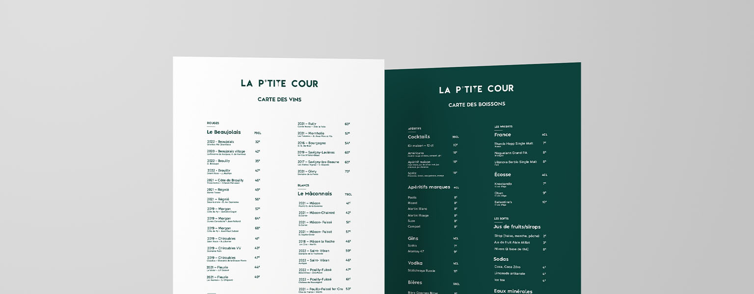 Menus de restaurant et identité visuelle d'un restaurant guinguette